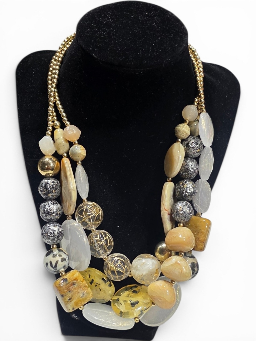 Multi-Strand Gold and Beige Statement Necklace
